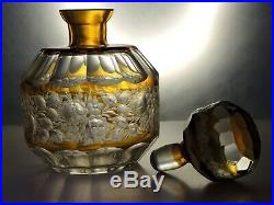 Antique Bohemian Amber to Clear Cut Glass Decanter/Carafe Set/6 glasses/Nový Bor