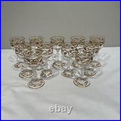 Antique Bohemian Josephinenhutte Raised Gold Art Nouveau Cordials Set Of 11