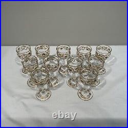 Antique Bohemian Josephinenhutte Raised Gold Art Nouveau Cordials Set Of 11