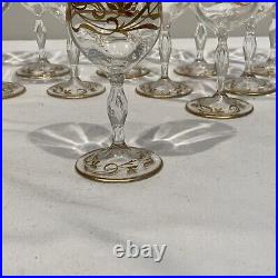 Antique Bohemian Josephinenhutte Raised Gold Art Nouveau Cordials Set Of 11