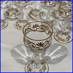 Antique Bohemian Josephinenhutte Raised Gold Art Nouveau Cordials Set Of 11