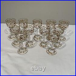 Antique Bohemian Josephinenhutte Raised Gold Art Nouveau Cordials Set Of 11