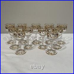 Antique Bohemian Josephinenhutte Raised Gold Art Nouveau Cordials Set Of 11