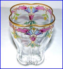 Antique Bohemian Moser Quatrefoil Enamel Tumbler Cocktail Glass Set of SIX