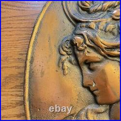 Antique Bronze Plated Cast Iron Victorian Women Plaques Set Art Nouveau B&H