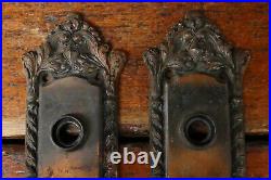 Antique CHATHAM Victorian Art Nouveau Cast Iron Door Knob Set with Back Plates