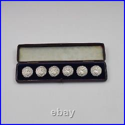 Antique Cased Set Of Six Edwardian Art Nouveau Maiden / Lady Silver Buttons
