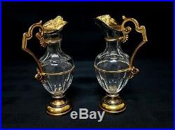Antique Church Altar Gilt Brass Art Nouveau Glass Cruet Communion Wine Set