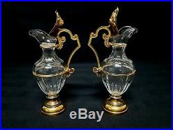 Antique Church Altar Gilt Brass Art Nouveau Glass Cruet Communion Wine Set