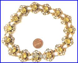 Antique Crystal Necklace Choker Bezel Set Ornate Design Gilt Finish Yellow