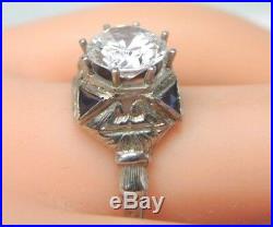 Antique Deco Setting Mounting 18K White Gold Hold 7-7.5MM Ring Size 8.5 UK-Q1/2