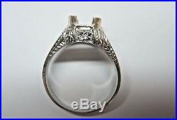 Antique Deco Vintage Setting Mounting 20K White Gold Hold 8MM Ring Sz 8.75 UK-R
