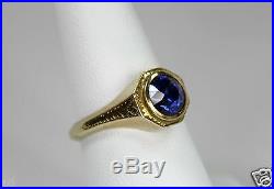 Antique Estate 10k Gold 1.06Ct Sapphire Ring Art Deco Octagon Setting Damascene
