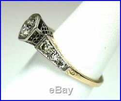 Antique Estate 14k Gold. 87ctw Diamond Engagement Ring Art Deco Hexagon Setting