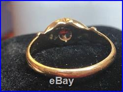 Antique Estate 14k Gold Red Garnet Ring Belcher Setting Art Nouveau Gemstone