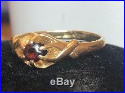 Antique Estate 14k Gold Red Garnet Ring Belcher Setting Art Nouveau Gemstone