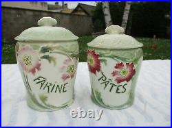 Antique French Art Nouveau Majolica Pancies Pattern Set 6 Spice Canisters Coffee