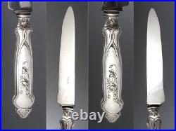 Antique French Art Nouveau Sterling Silver Carving Set, Fork and Knife, Paris