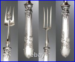 Antique French Art Nouveau Sterling Silver Clad Carving Set, Holly Pattern