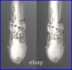 Antique French Art Nouveau Sterling Silver Clad Carving Set, Holly Pattern