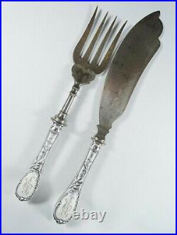 Antique French Art Nouveau Sterling Silver Handled Fish Servers Knife Fork Set
