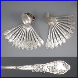 Antique French Boulenger Silver Plated Flatware Set, Art Nouveau Thistle, 24 pcs