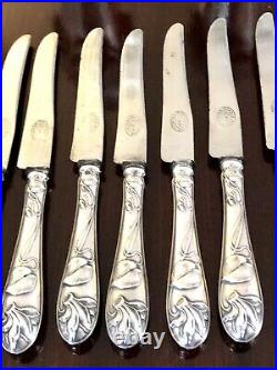Antique French Silver Set Of Art Nouveau Knives 12 Pcs Grange June