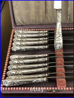 Antique French Silver Set Of Art Nouveau Knives 12 Pcs Grange June