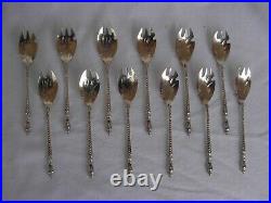 Antique French Solid Silver Oyster Forks, Bulrush Pattern, Set Of 12, Art Nouveau