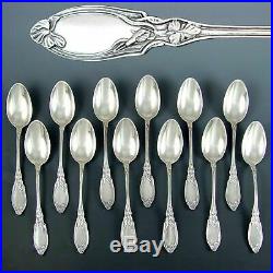 Antique French Sterling Silver Art Nouveau Iris Teaspoons Coffee Tea Spoons Set