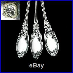 Antique French Sterling Silver Art Nouveau Iris Teaspoons Coffee Tea Spoons Set