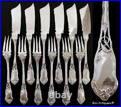 Antique French Sterling Silver Fish Set Flatware Art Nouveau Flower Forks Knives