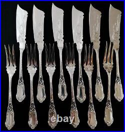 Antique French Sterling Silver Fish Set Flatware Art Nouveau Flower Forks Knives