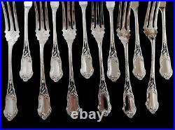 Antique French Sterling Silver Fish Set Flatware Art Nouveau Flower Forks Knives