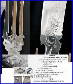 Antique French Sterling Silver Fish Set Flatware Art Nouveau Flower Forks Knives