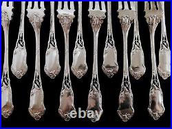 Antique French Sterling Silver Fish Set Flatware Art Nouveau Flower Forks Knives