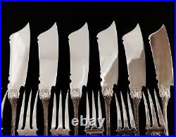 Antique French Sterling Silver Fish Set Flatware Art Nouveau Flower Forks Knives