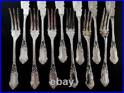 Antique French Sterling Silver Fish Set Flatware Art Nouveau Flower Forks Knives