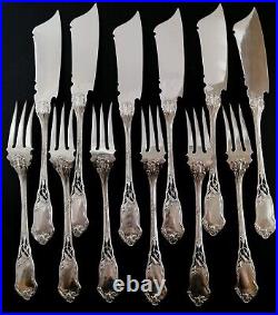 Antique French Sterling Silver Fish Set Flatware Art Nouveau Flower Forks Knives