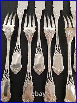 Antique French Sterling Silver Fish Set Flatware Art Nouveau Flower Forks Knives