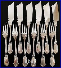 Antique French Sterling Silver Fish Set Flatware Art Nouveau Flower Forks Knives