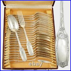 Antique French Sterling Silver Flatware Set 24pcs Forks & Spoons Art Nouveau