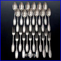 Antique French Sterling Silver Flatware Set Forks & Spoons 24pcs Art Nouveau
