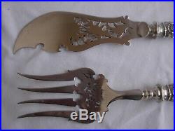 Antique French Sterling Silver Handle Fish Serving Set, Thistle Pattern