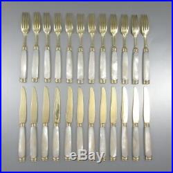 Antique French Sterling Silver, Vermeil & Mother of Pearl Dessert Set, 36 pcs