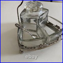 Antique Germany Genruder Kuhn 800 Silver Art Nouveau Glass Condiment Set
