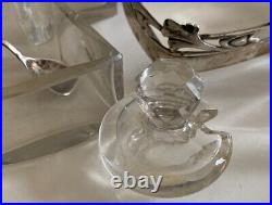 Antique Germany Genruder Kuhn 800 Silver Art Nouveau Glass Condiment Set