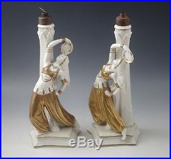 Antique Ginori Capodimonte Belly Dancers Set Of 2 Lamps White And Gold -rare