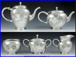 Antique Gorham Sterling Silver Art Nouveau Japanese Aesthetic Tea Coffee Set