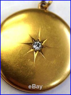 Antique Gypsy Set D VS Mine Cut Diamond 10K Gold Locket Pendant